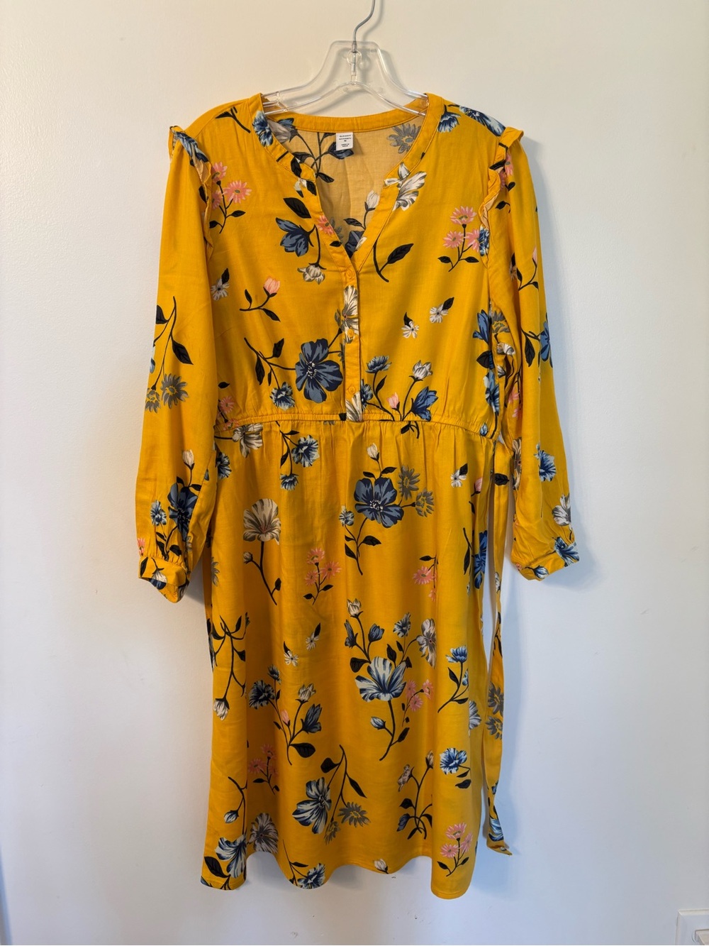 Old Navy Maternity Yellow Floral Long-Sleeve Dress - Medium